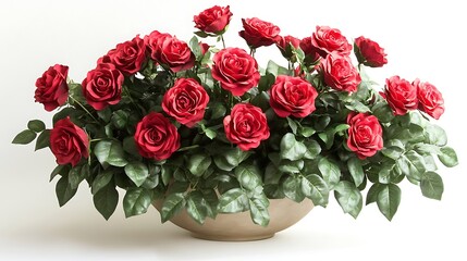 Red Roses in a Bowl on White Background