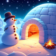 Obraz premium Snowman in an igloo in winter