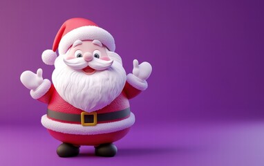 3D cute Santa on bright purple background