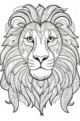 Lion Detailed Coloring Page with Mandala Elements