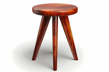 A wooden stool with a round top and three tapered legs, suitable for seating or decor.