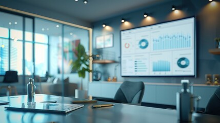 Modern Office Meeting Room with Data Analytics Display