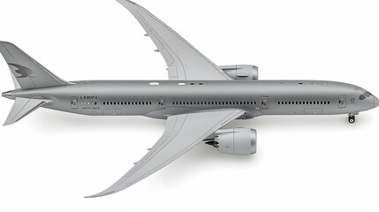 A detailed model of a modern passenger airplane in a sleek silver design.