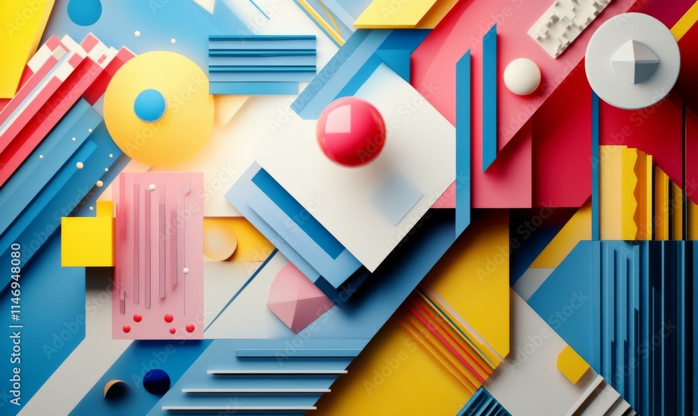 Poster multicolored, tech background with a geometric 3d structure. bright, stepped design with extruded fu