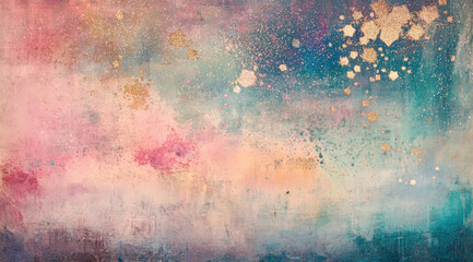 Fototapeta premium Vibrant abstract artwork features soft pastel colors blending seamlessly with golden splashes, evoking a calming and imaginative feeling in any space.