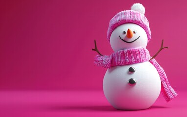 3D cute Snowman on bright pink background