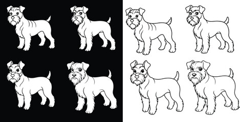 miniature schnauzer dog line art,silhouette,vector,illustration