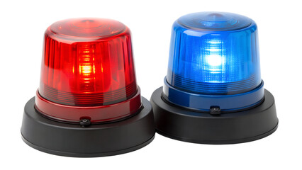 Fototapeta premium Red and blue flashing lights on a transparent background close-up