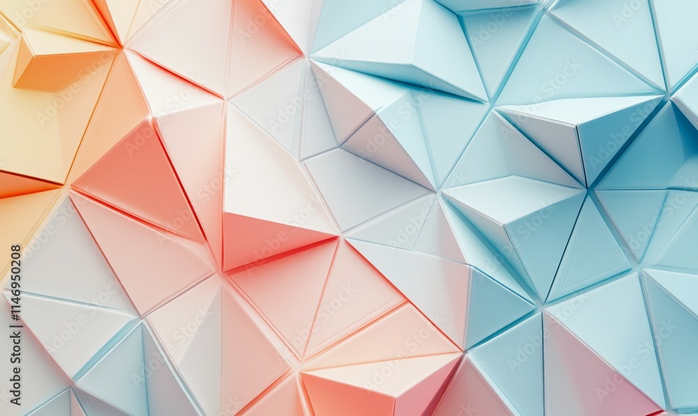 Poster pastel colored tech background with a geometric 3d structure. clean, minimal design with simple futu