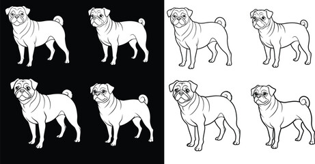 pug dog line art,silhouette,vector,illustration