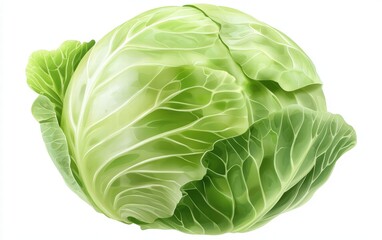 Fototapeta premium A leafy green cabbage head isolated on clear white background