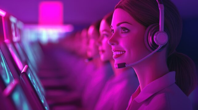 A team of customer support representative with headset