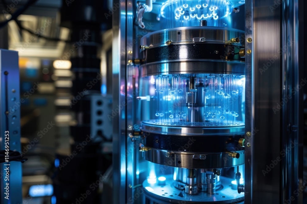 Poster Complex quantum computing hardware showcases vibrant colors in a modern laboratory environment
