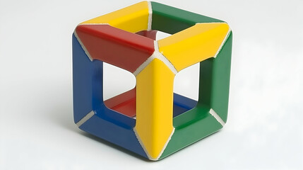 A colorful 3D geometric cube toy designed for creative play and spatial reasoning.
