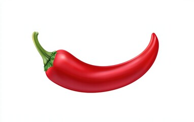 A single red chili pepper with a natural curve, realistic photo isolated on clear white background