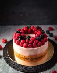 Generated image delicious cake with raspberries blackberries on top food photography 