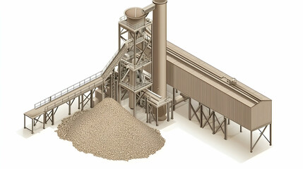 Industrial facility for processing materials with a large storage pile.