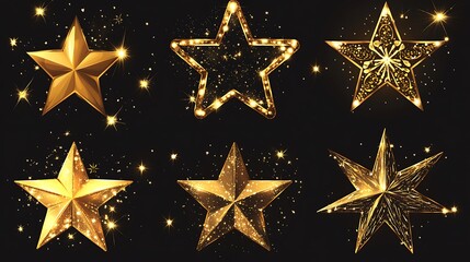 Obraz premium Golden Stars on Black Background with Sparkling Lights
