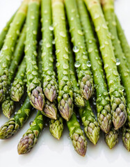 Ripe asparagus sprouts isolated on white background. Generative AI