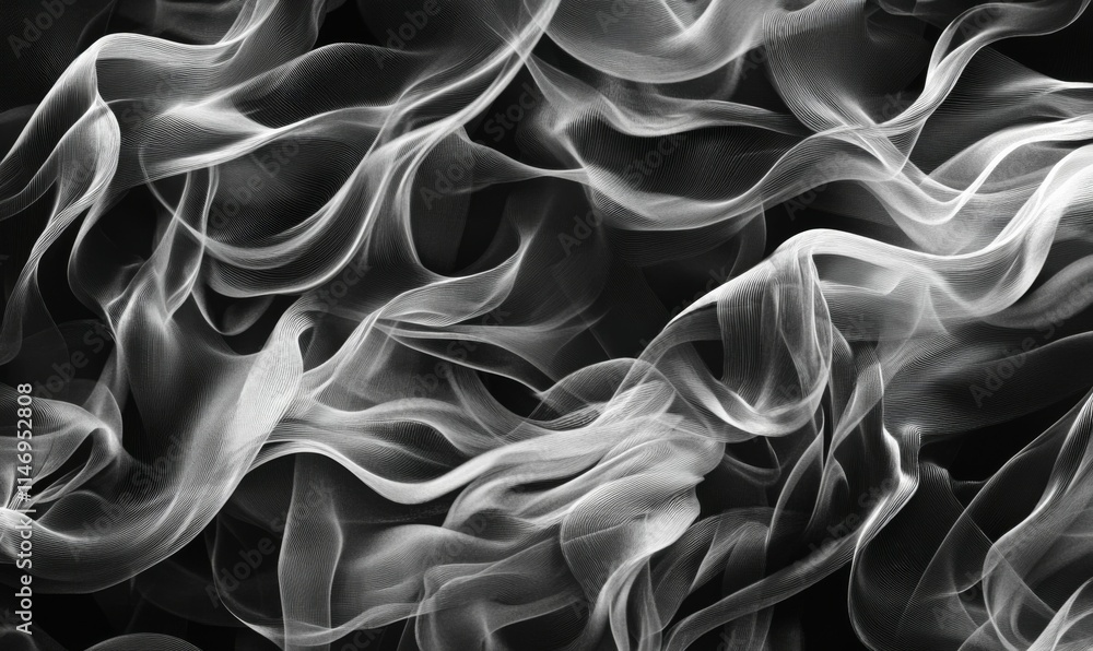 Aufkleber smoky ribbons curling through a monochromatic gradient, creating an abstract blend of movement and s
