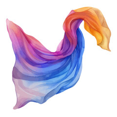 A watercolor vector of a colorful summer scarf blowing in the wind, isolated on a white background. Colorful summer scarf blowing in the wind vector.
