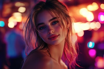 Cheerful young model in the night club