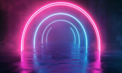 Obraz premium rounded pink blue neon lines, glowing in the dark. Abstract minimalist geometric background. Ultraviolet spectrum. Cyber space. Futuristic wallpaper