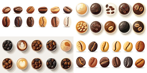 Obraz premium Vector illustration of coffee beans and latte art designs for food and drink-themed wallpapers or backgrounds