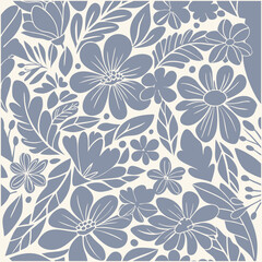 Seamless flowers pattern, Hand-drawn botanical  element, Vector illustration, Doodle floral colorful pattern background.