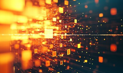 Obraz premium Modern Tech Background with Precisely Aligned Multisized Cubes. Yellow and Orange,