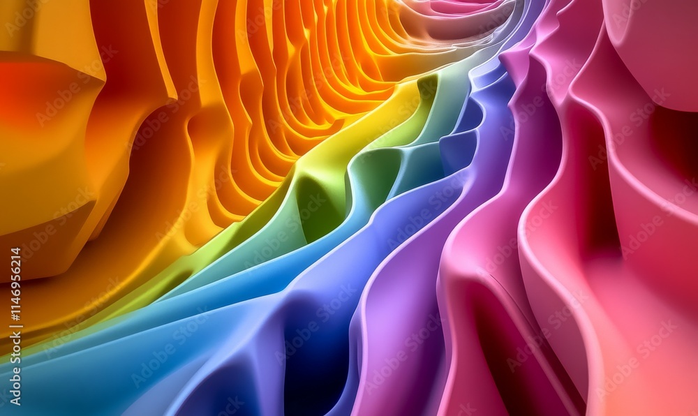 Poster multicolored, tech background with a geometric 3d structure. bright, stepped design with extruded fu