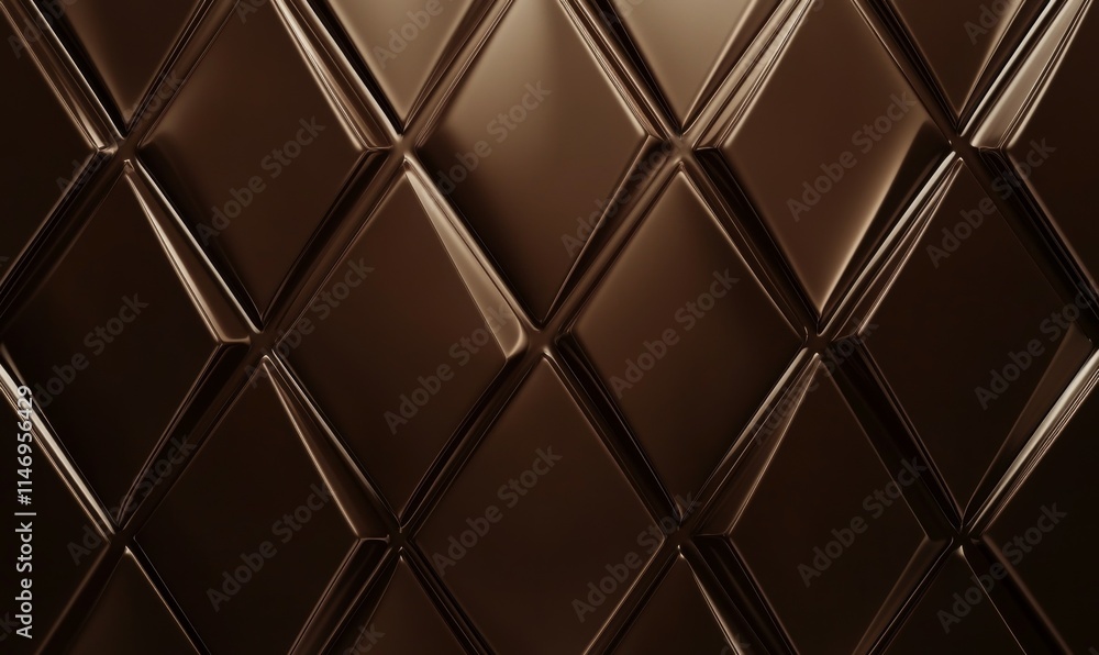 Poster symmetrical diamond shapes intersecting with thin lines, over a chocolate mocha background.