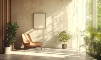 Natural Room. Stylish Interior Design Background. Generative AI.