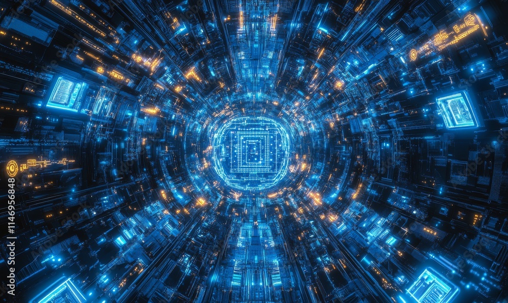 Aufkleber neural network. intelligent smart grid and ai concept. blue tech background.