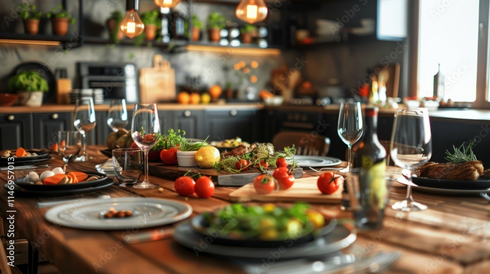 Poster modern culinary setting featuring empty spaces for personalized content
