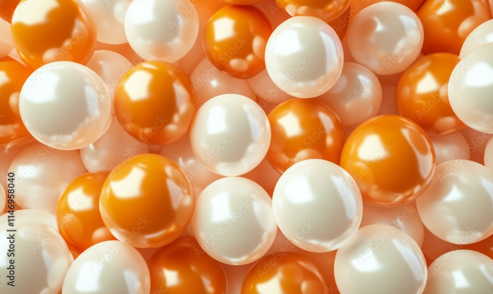 Poster peach and white 3d balloons squash together to make a multicolored abstract background.