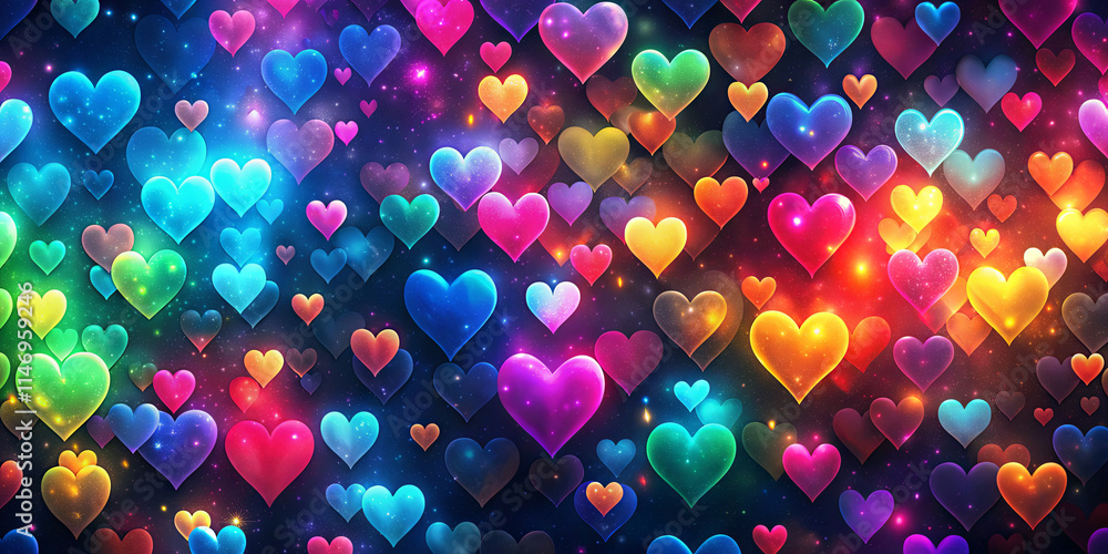 Aufkleber a captivating array of colorful hearts fills the background, showcasing various shades and sizes. th