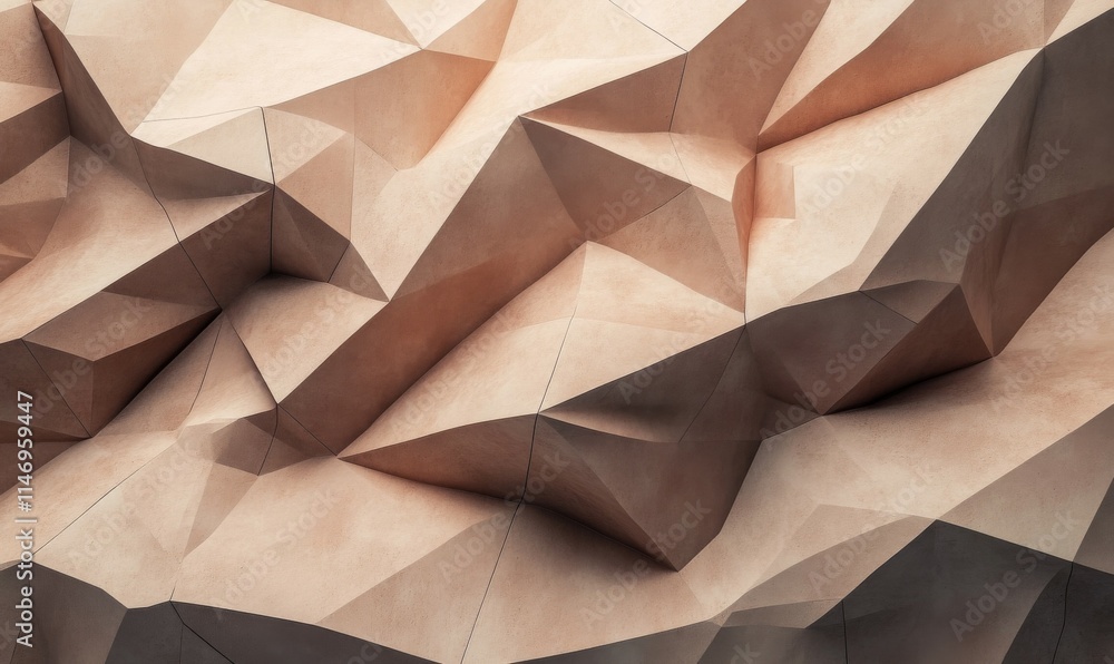 Poster polygonal structures in warm mocha mousse shades, stacked and layered to create a balanced minimalis