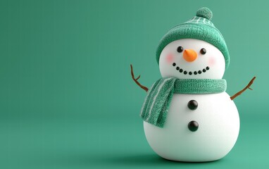 3D cute Snowman on bright green background