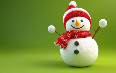 3D cute Snowman on bright green background