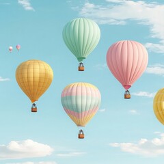 Fototapeta premium Colorful hot air balloons floating in a clear blue sky.