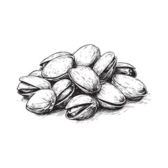 Pistachio vector illustrations - hand drawn pistachio - black and white pistachio isolated on white background