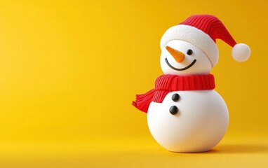 3D cute Snowman on bright yellow background