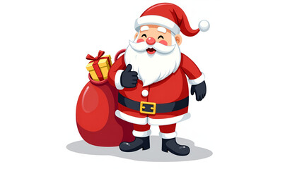 Cartoon Santa Claus with a sack of gifts and a cheerful expression