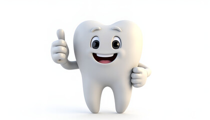 Cheerful cartoon tooth character giving thumbs up