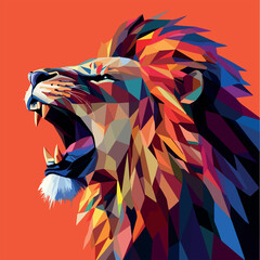 Colorful Low Poly Roaring Lion Vector illustration