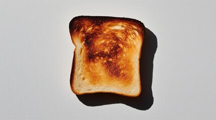 One burnt toast on a white background, isolated, close-up