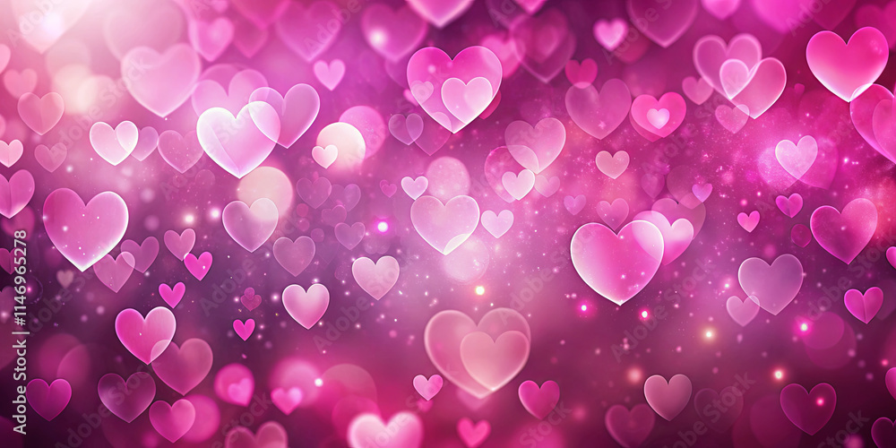 Poster a multitude of colorful hearts gently float across a vibrant pink and purple background, creating a 