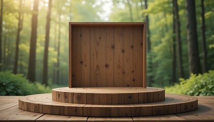 Naklejka premium Wooden Podium in a Forest