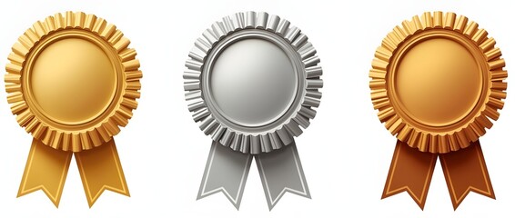 Gold, silver, and bronze award ribbons.
